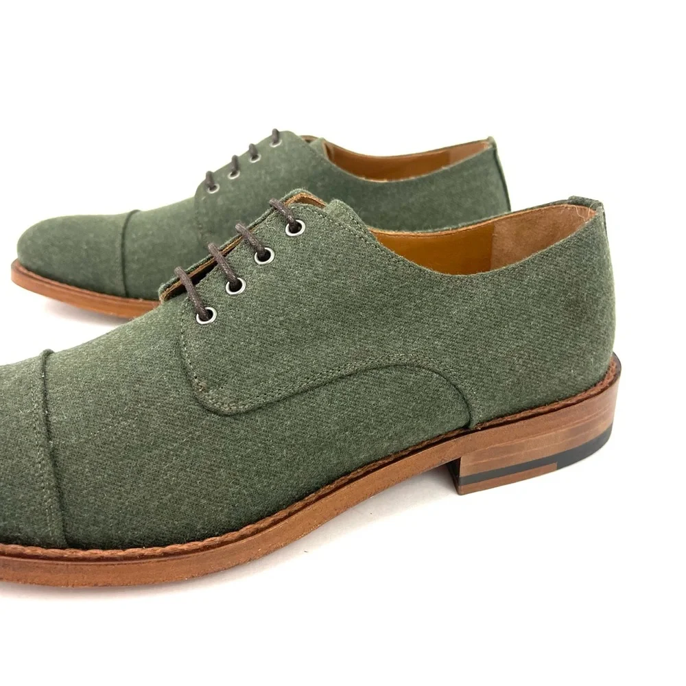 TAFT The Kennedy Shoe Green Wool Leather Oxford Cap Toe Lace Up Dress Shoes